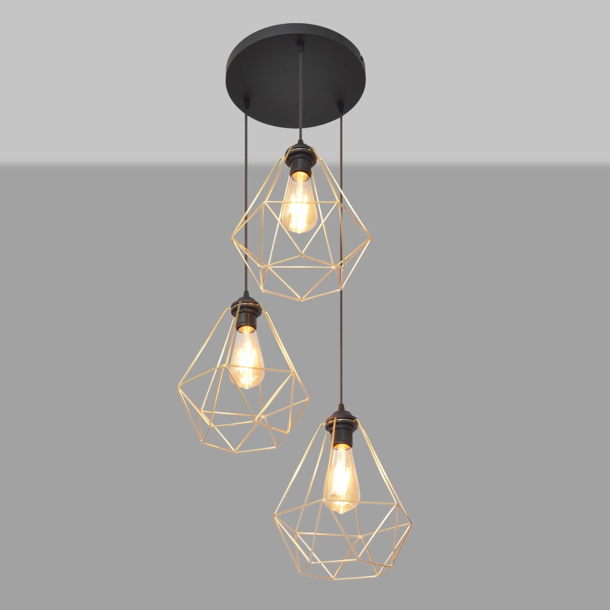 Підвісна люстра KARO 3xE27/15W/230V золотий/чорний