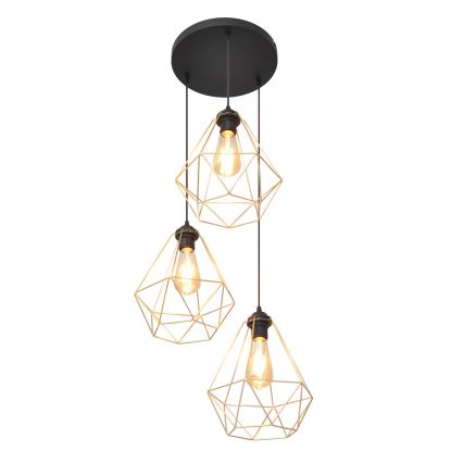 Підвісна люстра KARO 3xE27/15W/230V золотий/чорний
