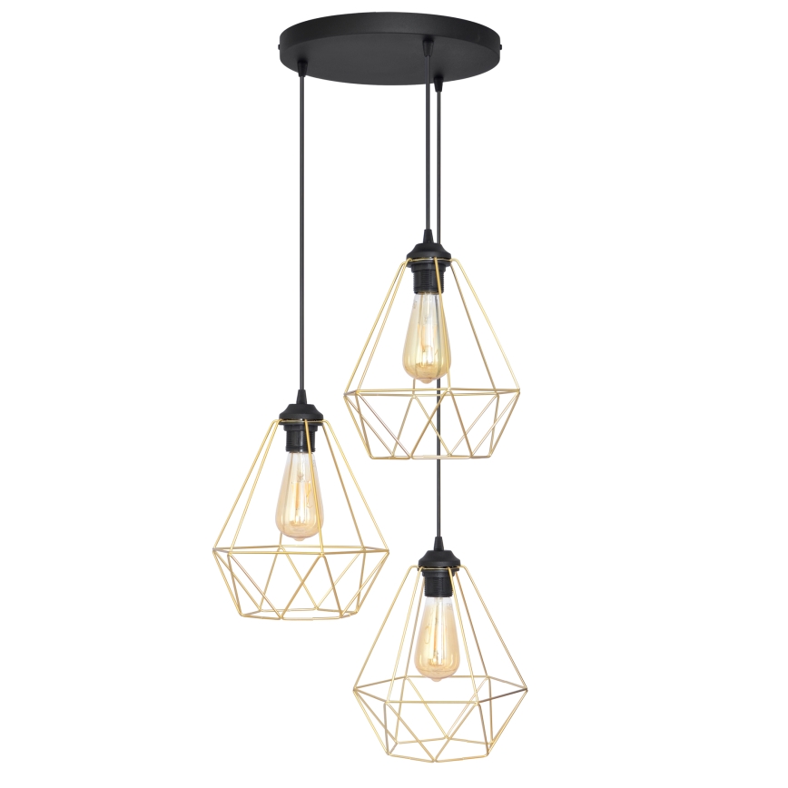 Підвісна люстра KARO 3xE27/15W/230V золотий/чорний