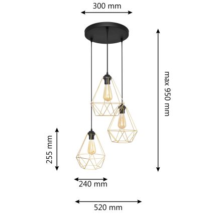 Підвісна люстра KARO 3xE27/15W/230V золотий/чорний