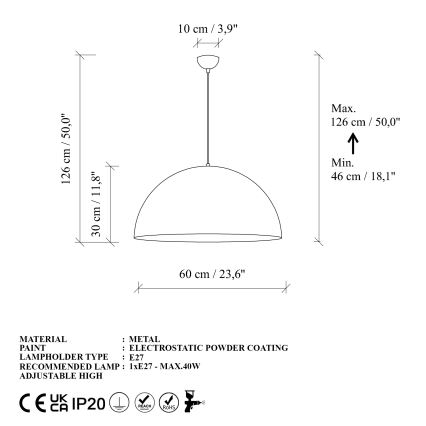 Підвісна люстра KURE 1xE27/40W/230V золотий