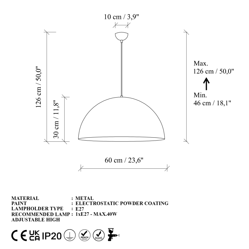 Підвісна люстра KURE 1xE27/40W/230V золотий
