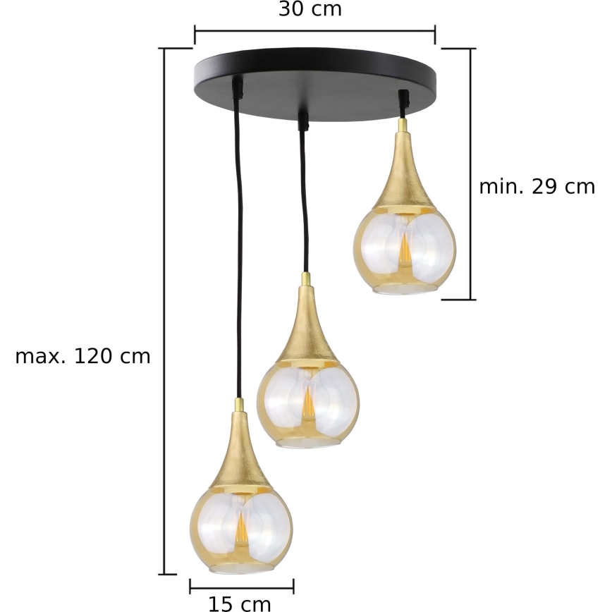 Підвісна люстра LACRIMA HONEY 3xE27/60W/230V діаметр 30 см