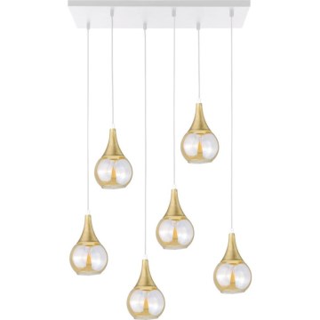 Підвісна люстра LACRIMA HONEY 6xE27/60W/230V білий/золотий/димчастий бежевий