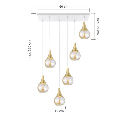 Підвісна люстра LACRIMA HONEY 6xE27/60W/230V білий/золотий/димчастий бежевий