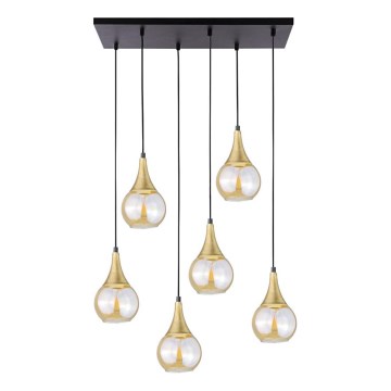 Підвісна люстра LACRIMA HONEY 6xE27/60W/230V чорний/золотий/димчастий бежевий