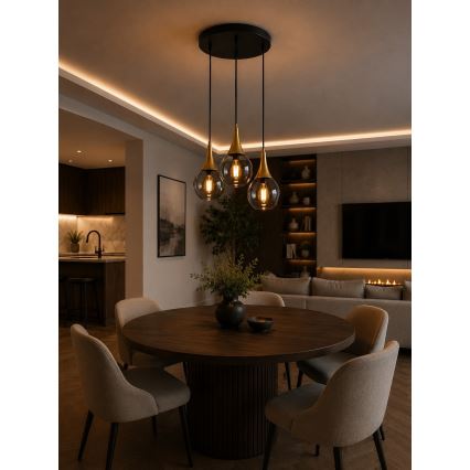 Підвісна люстра LACRIMA SMOKY 3xE27/60W/230V діаметр 30 см
