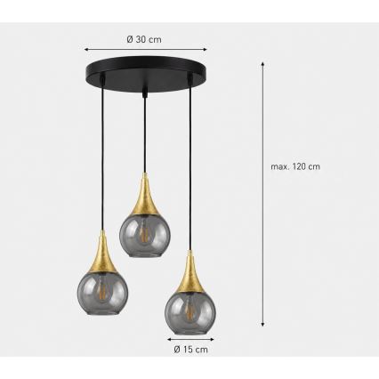 Підвісна люстра LACRIMA SMOKY 3xE27/60W/230V діаметр 30 см