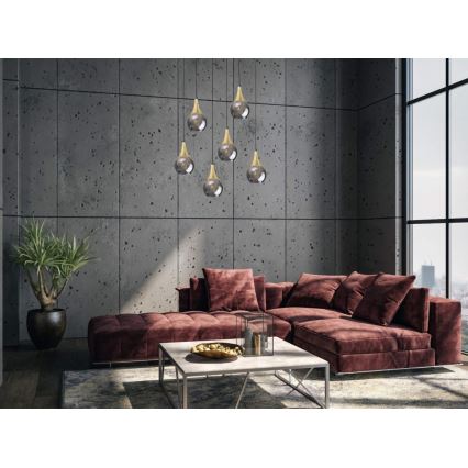 Підвісна люстра LACRIMA SMOKY 6xE27/60W/230V чорний/золотий/димчастий чорний