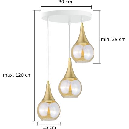 Підвісна люстра LACRIMA WHITE 3xE27/60W/230V діаметр 30 см