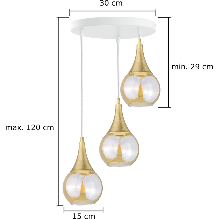 Підвісна люстра LACRIMA WHITE 3xE27/60W/230V діаметр 30 см