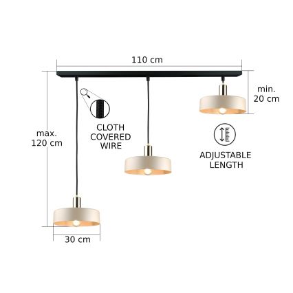 Підвісна люстра LATTE 3xE27/60W/230V бежевий/чорний/глянцевий хром