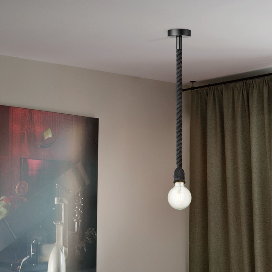 Підвісна люстра LEONARDO ROPE 1xE27/10W/230V чорний