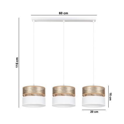 Підвісна люстра LIMA 3xE27/60W/230V золотий/білий