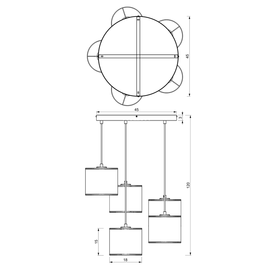 Підвісна люстра LOFT SHADE 5xE27/60W/230V чорний/золотий