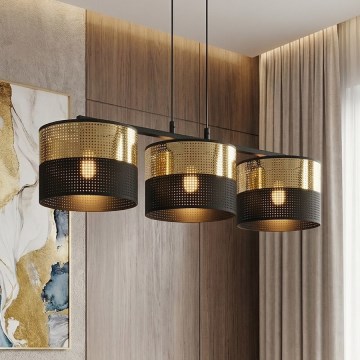 Підвісна люстра LUX на тросі 3xE27/15W/230V чорна/золота