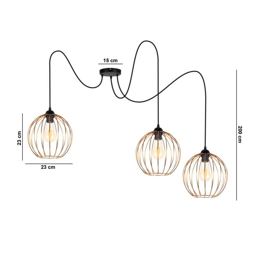 Підвісна люстра MATT 3xE27/60W/230V павук чорний/мідний