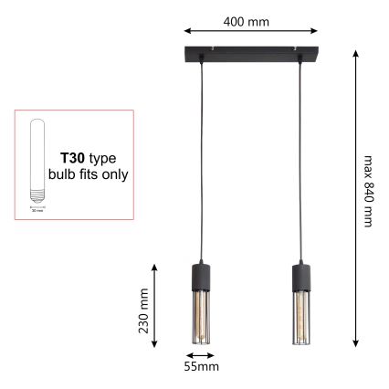 Підвісна люстра MELODY 2xE27/15W/230V чорний