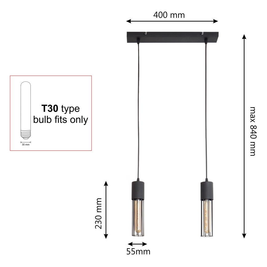 Підвісна люстра MELODY 2xE27/15W/230V чорний