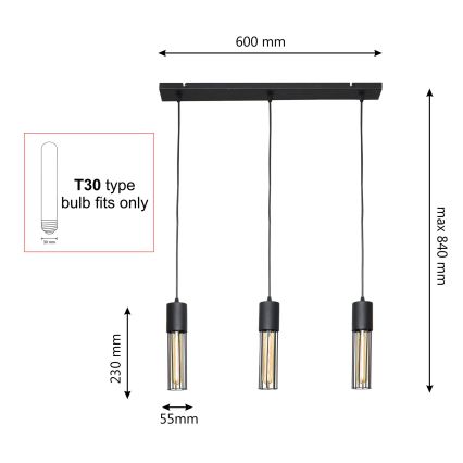 Підвісна люстра MELODY 3xE27/15W/230V чорний