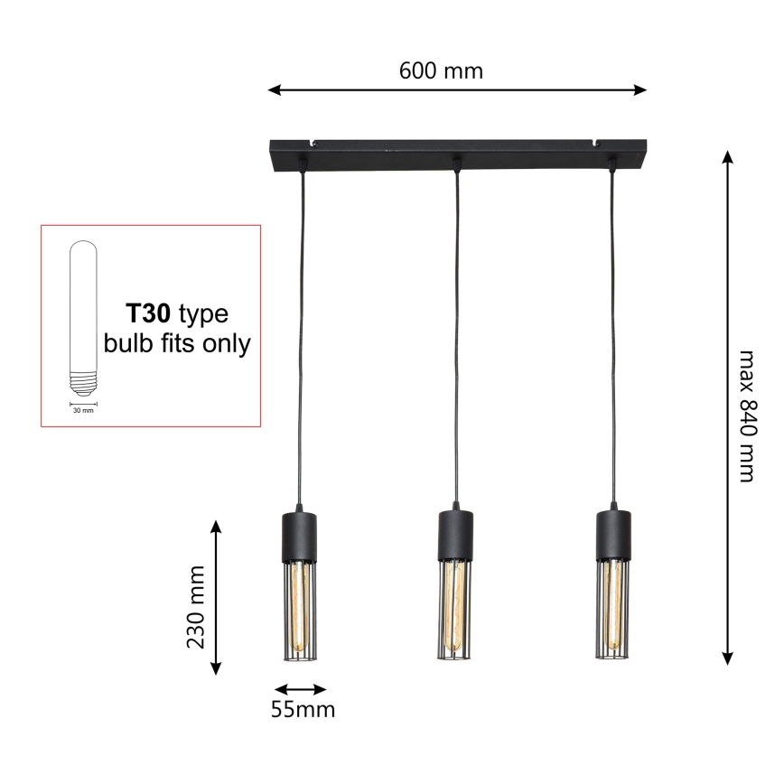 Підвісна люстра MELODY 3xE27/15W/230V чорний
