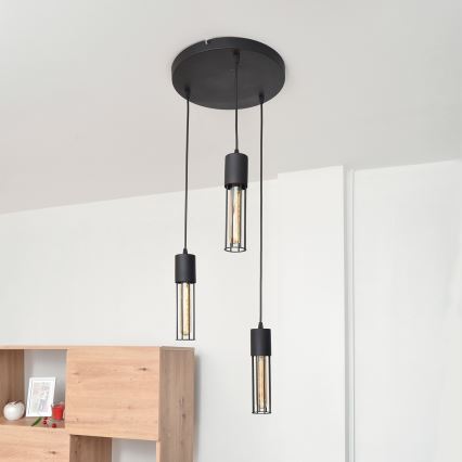 Підвісна люстра MELODY 3xE27/15W/230V чорний