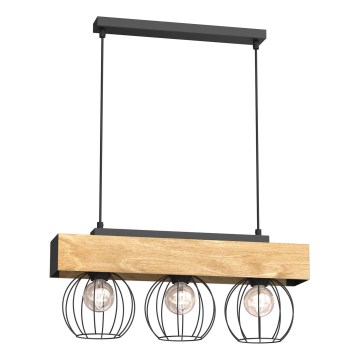 Підвісна люстра MENTON 3xE27/15W/230V чорний/коричневий/дуб