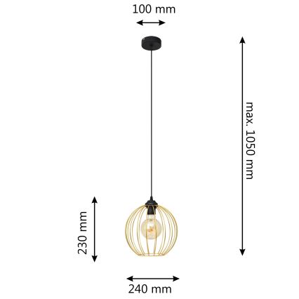 Підвісна люстра MERCURE 1xE27/15W/230V золотий/чорний