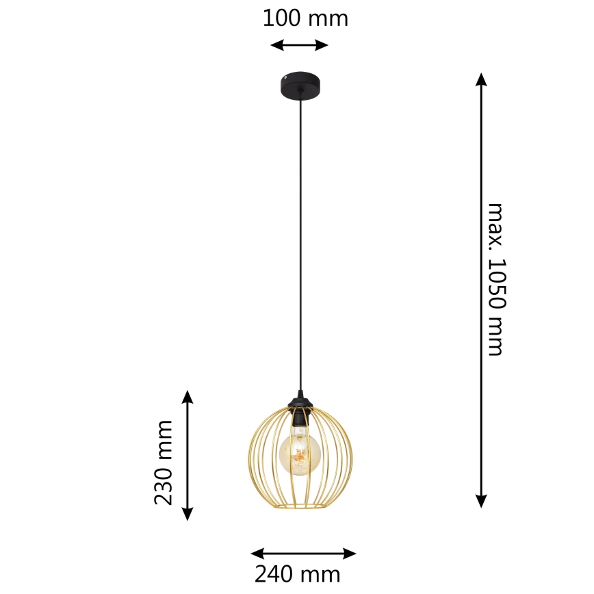 Підвісна люстра MERCURE 1xE27/15W/230V золотий/чорний