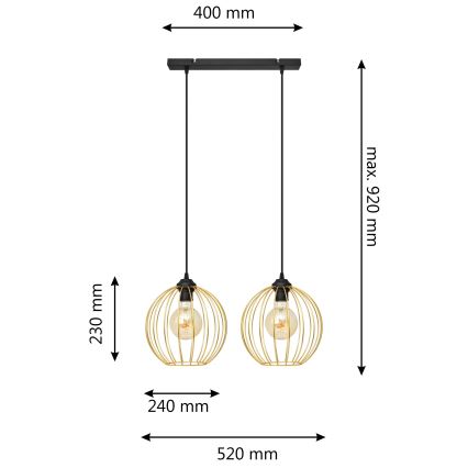 Підвісна люстра MERCURE 2xE27/15W/230V золотий/чорний