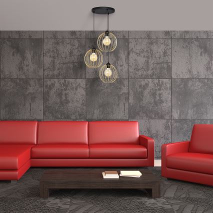 Підвісна люстра MERCURE 3xE27/15W/230V золотий/чорний