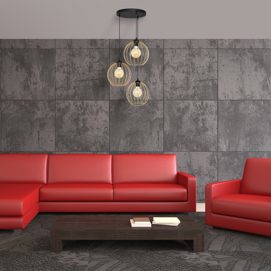 Підвісна люстра MERCURE 3xE27/15W/230V золотий/чорний