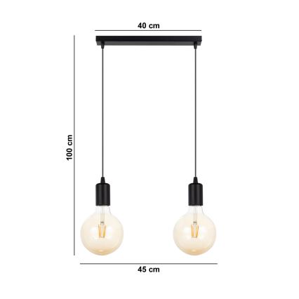 Підвісна люстра MIROS 2xE27/60W/230V чорний