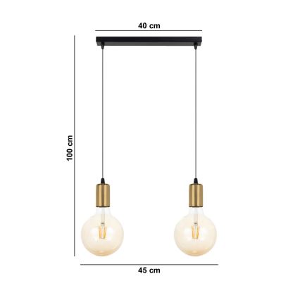 Підвісна люстра MIROS 2xE27/60W/230V чорний/золотий