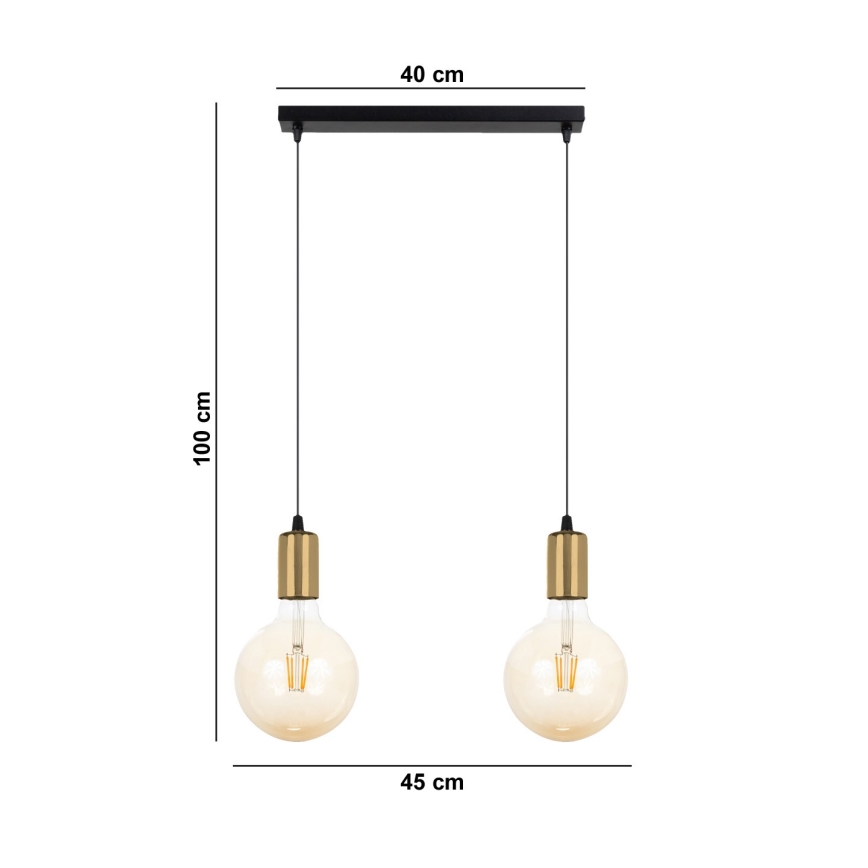 Підвісна люстра MIROS 2xE27/60W/230V чорний/золотий