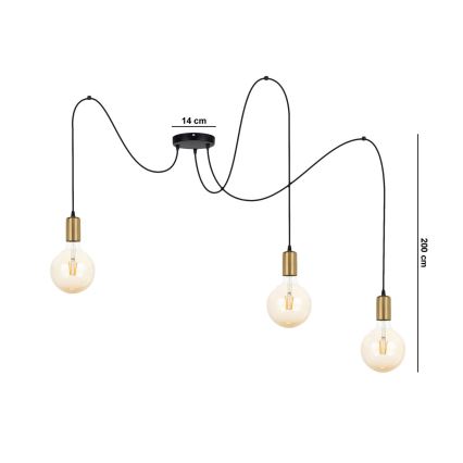 Підвісна люстра MIROS 3xE27/60W/230V павук чорний/золотий