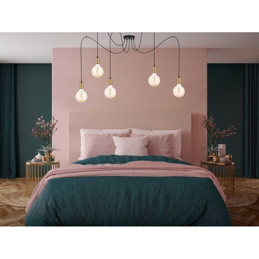 Підвісна люстра MIROS 5xE27/60W/230V павук чорний/золотий