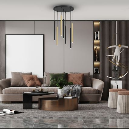 Підвісна люстра MONZA 7xG9/8W/230V чорний/золотий