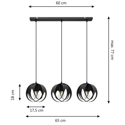 Підвісна люстра MOONLIGHT 3xE27/15W/230V чорний