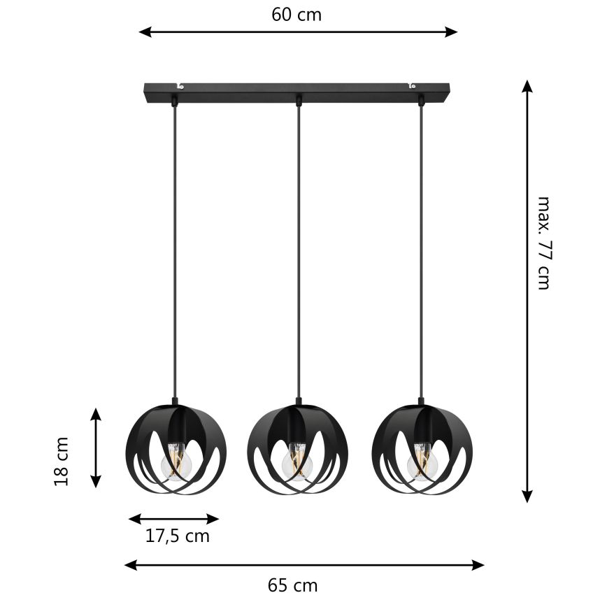 Підвісна люстра MOONLIGHT 3xE27/15W/230V чорний