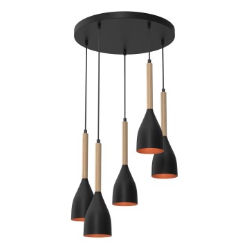 Підвісна люстра MUZA 5xE27/15W/230V чорний/бежевий/мідний/бук