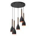 Підвісна люстра MUZA 5xE27/15W/230V чорний/коричневий/мідний/бук