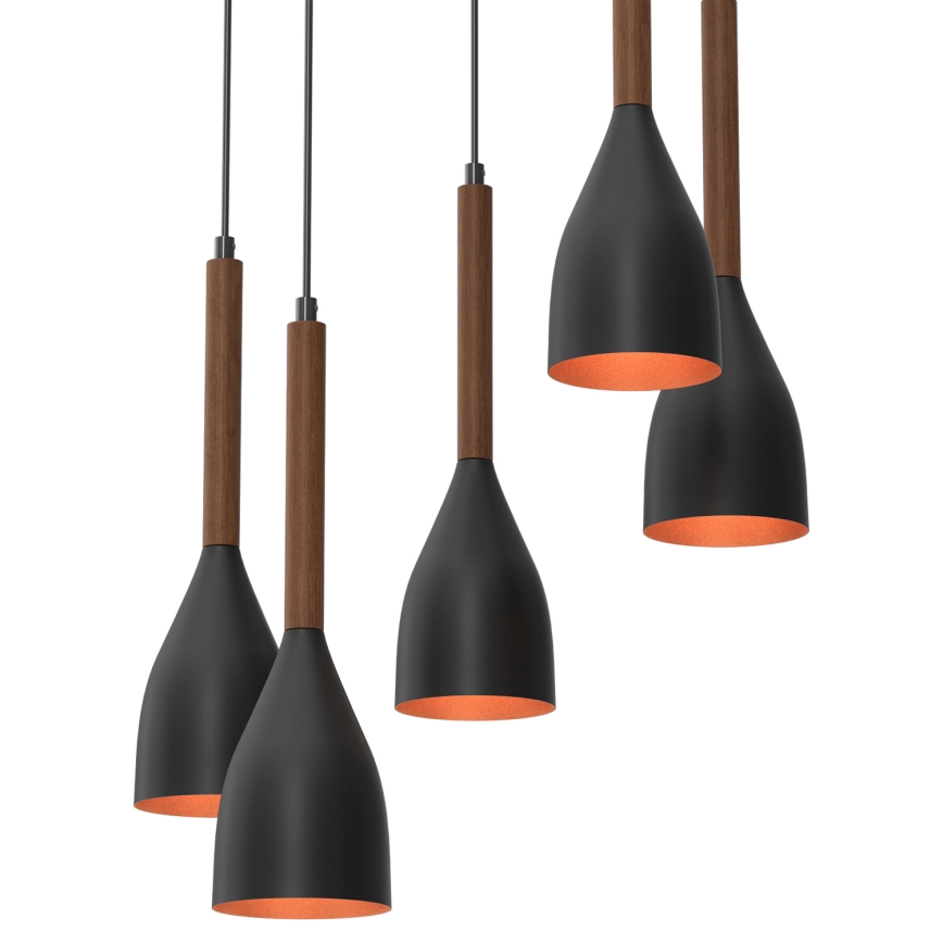 Підвісна люстра MUZA 5xE27/15W/230V чорний/коричневий/мідний/бук