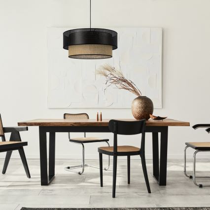 Підвісна люстра на шнурі BORHO 1xE27/60W/230V, діаметр 40 см, чорний/джут