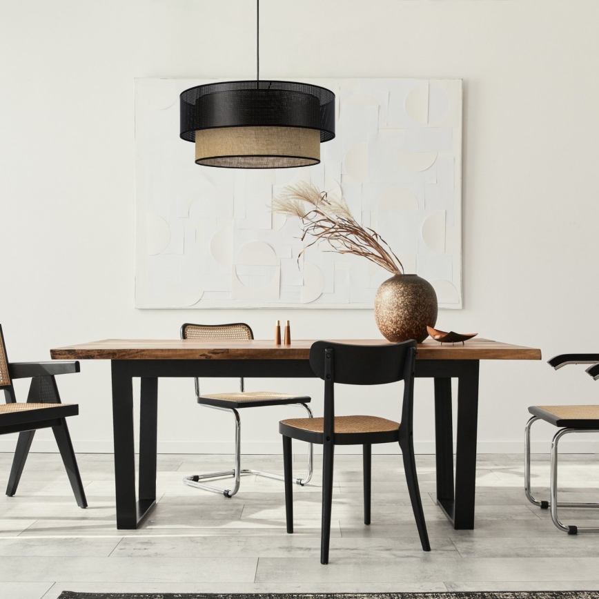 Підвісна люстра на шнурі BORHO 1xE27/60W/230V, діаметр 40 см, чорний/джут