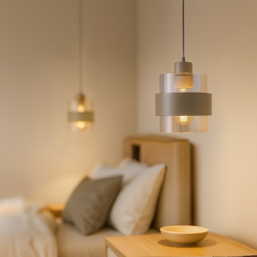 Підвісна люстра на шнурі VALENTINO 1xE27/15W/230V бежева/прозора