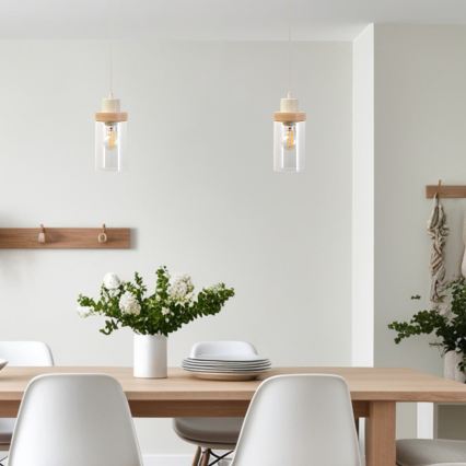 Підвісна люстра на шнурі WOODNEST 1xE27/15W/230V сосна/кремова