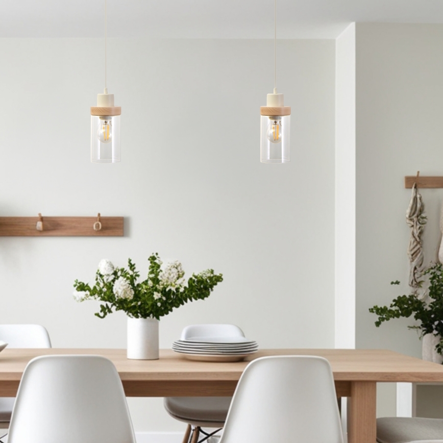 Підвісна люстра на шнурі WOODNEST 1xE27/15W/230V сосна/кремова
