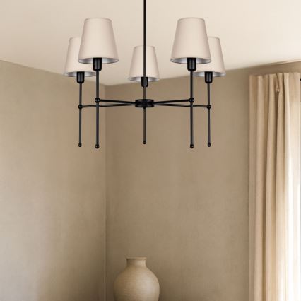 Підвісна люстра на штанзі MADELA 5xE14/40W/230V бежева/чорна