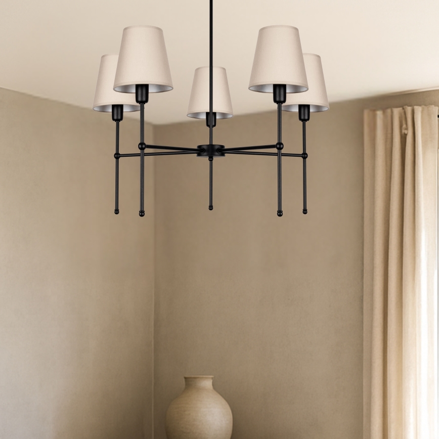 Підвісна люстра на штанзі MADELA 5xE14/40W/230V бежева/чорна